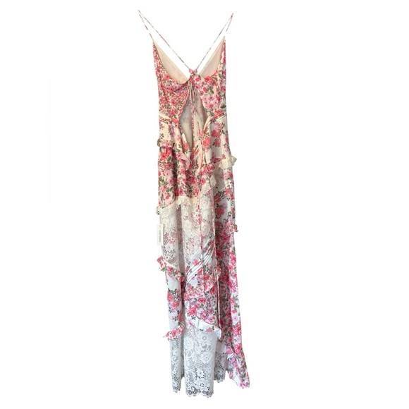 NWT For Love and Lemons Rosalyn Maxi Dress Pink White Tiered Tie Back Size XL - Picture 4 of 11